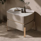 Glam Beige Leather Stone Top 2-Drawer Nightstand