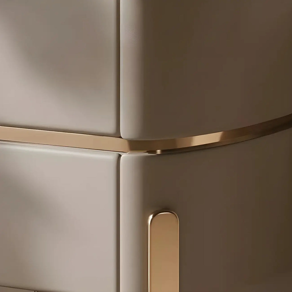 Glam Beige Leather Stone Top 2-Drawer Nightstand