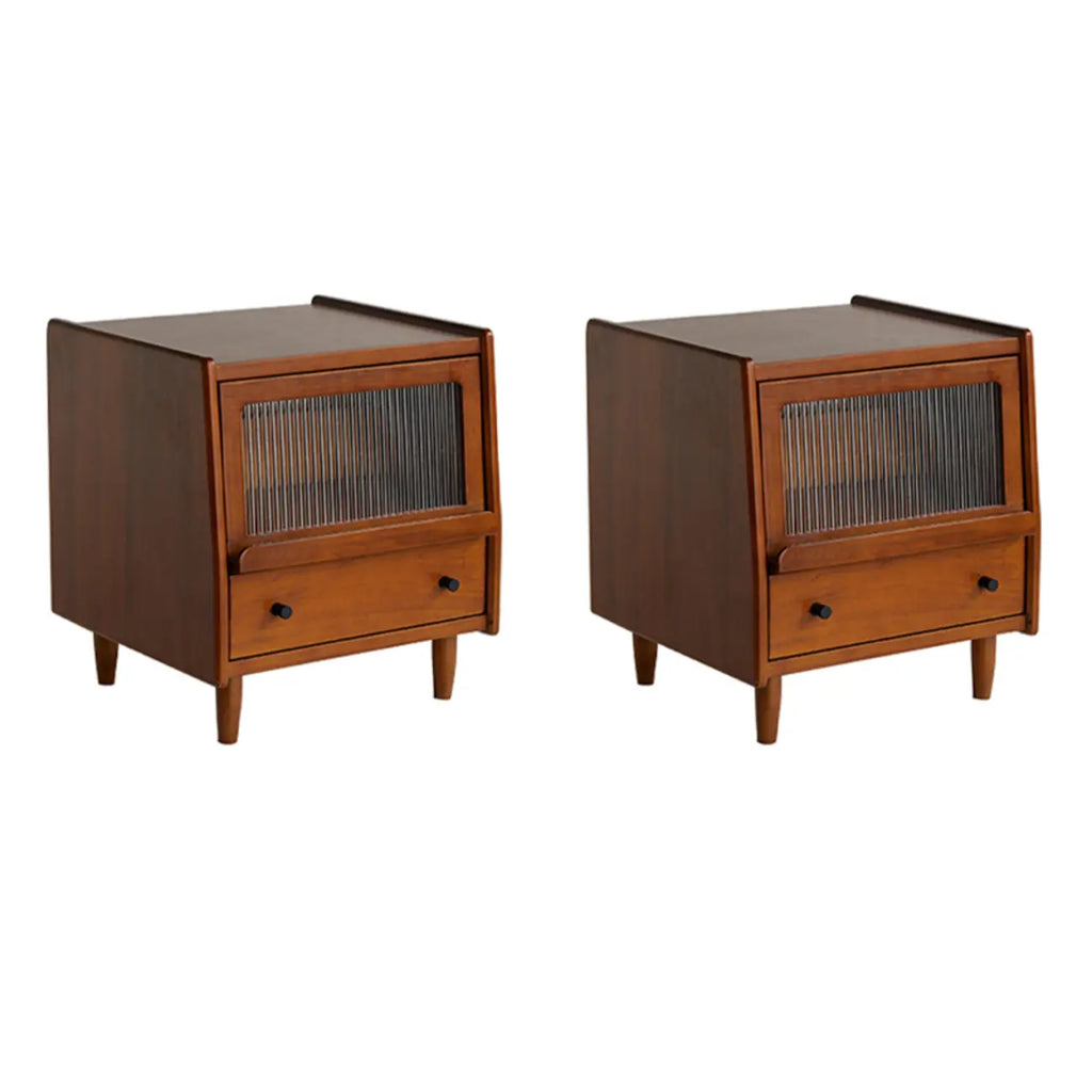 Compact Brown Solid Wood Bedside Storage Nightstand