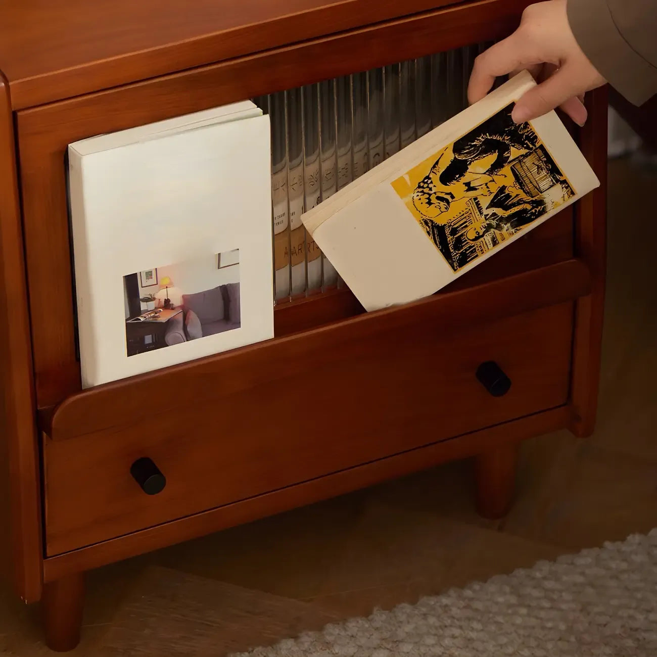 Compact Brown Solid Wood Bedside Storage Nightstand