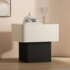 Modern Faux Leather Drawer Nightstand with Stone Top
