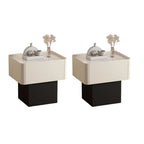 Modern Faux Leather Drawer Nightstand with Stone Top