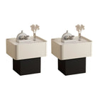 Modern Faux Leather Drawer Nightstand with Stone Top