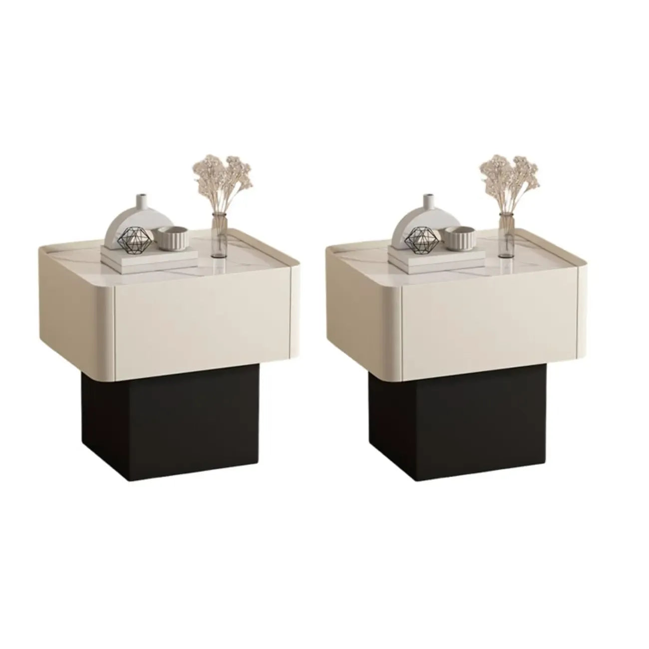 Modern Faux Leather Drawer Nightstand with Stone Top