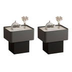 Modern Faux Leather Drawer Nightstand with Stone Top