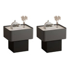 Modern Faux Leather Drawer Nightstand with Stone Top