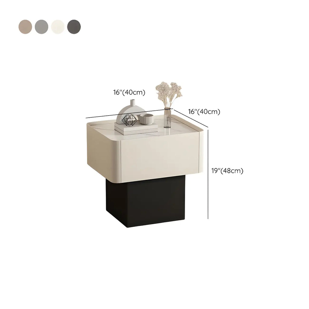 Modern Faux Leather Drawer Nightstand with Stone Top