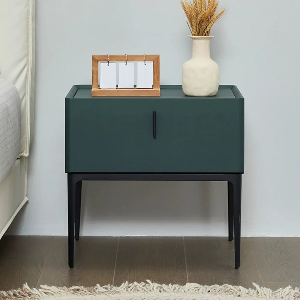 Contemporary Beige Faux Leather 4-Leg Drawer Nightstand