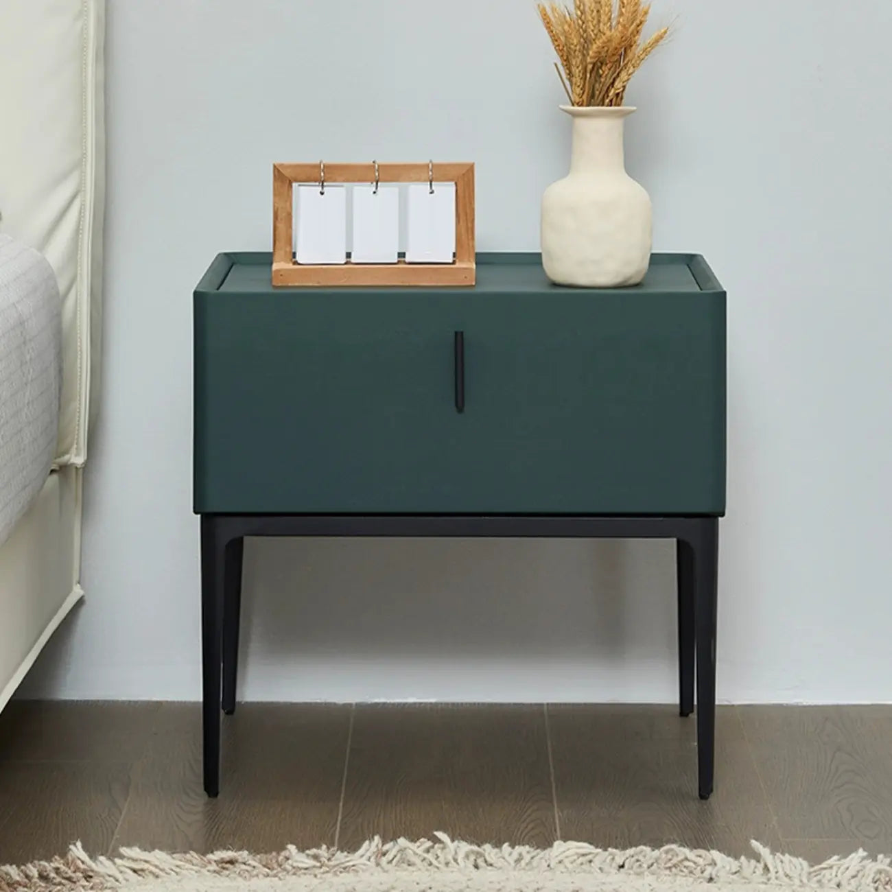 Contemporary Beige Faux Leather 4-Leg Drawer Nightstand
