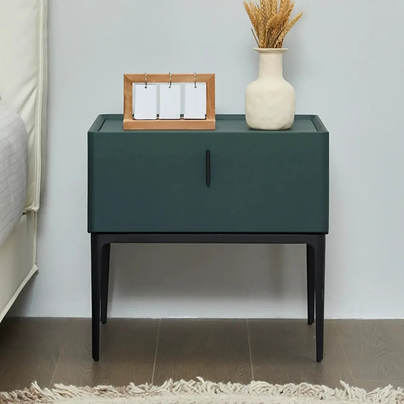 Contemporary Beige Faux Leather 4-Leg Drawer Nightstand