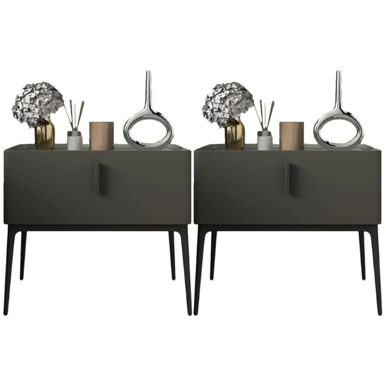Contemporary Beige Faux Leather 4-Leg Drawer Nightstand