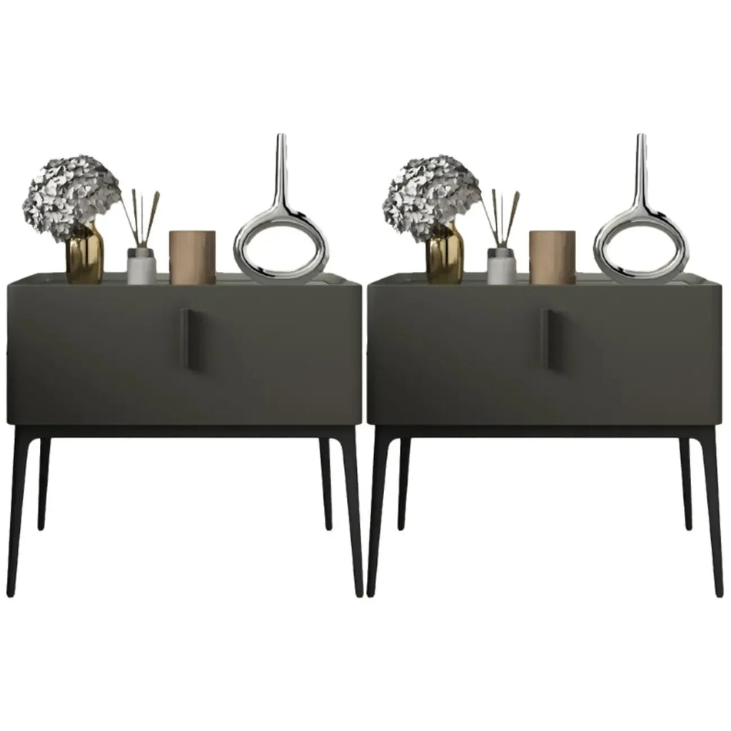 Contemporary Beige Faux Leather 4-Leg Drawer Nightstand