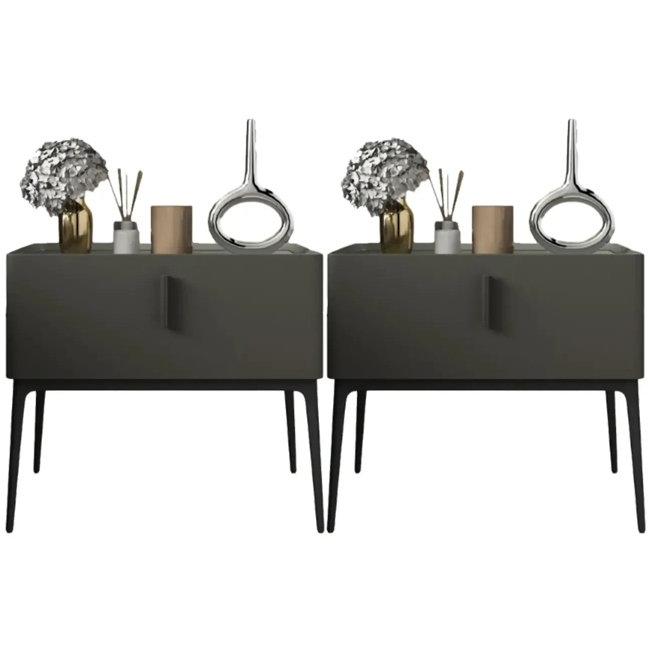 Contemporary Beige Faux Leather 4-Leg Drawer Nightstand