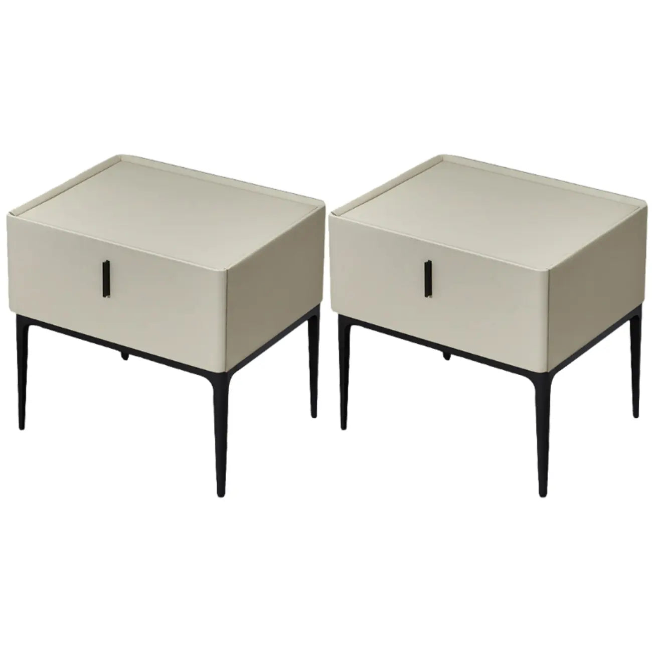 Contemporary Beige Faux Leather 4-Leg Drawer Nightstand