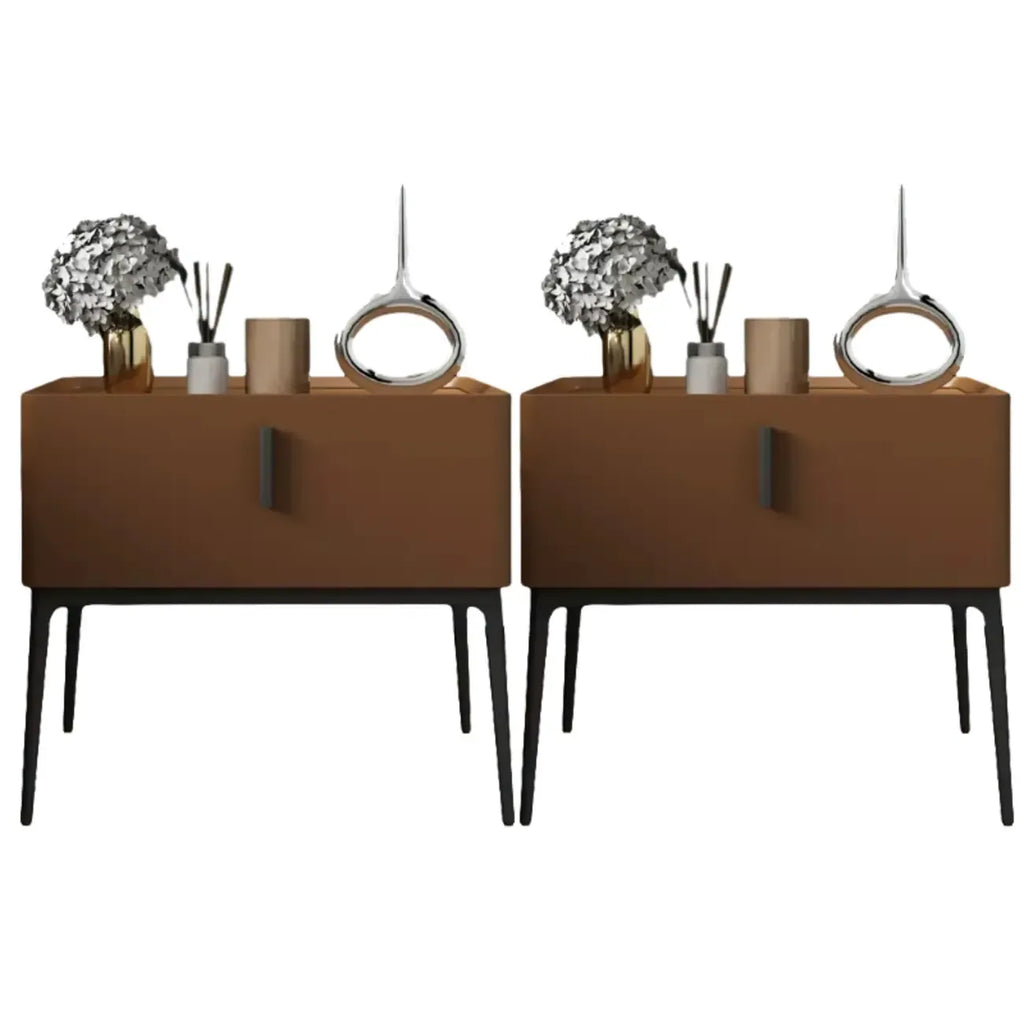 Contemporary Beige Faux Leather 4-Leg Drawer Nightstand