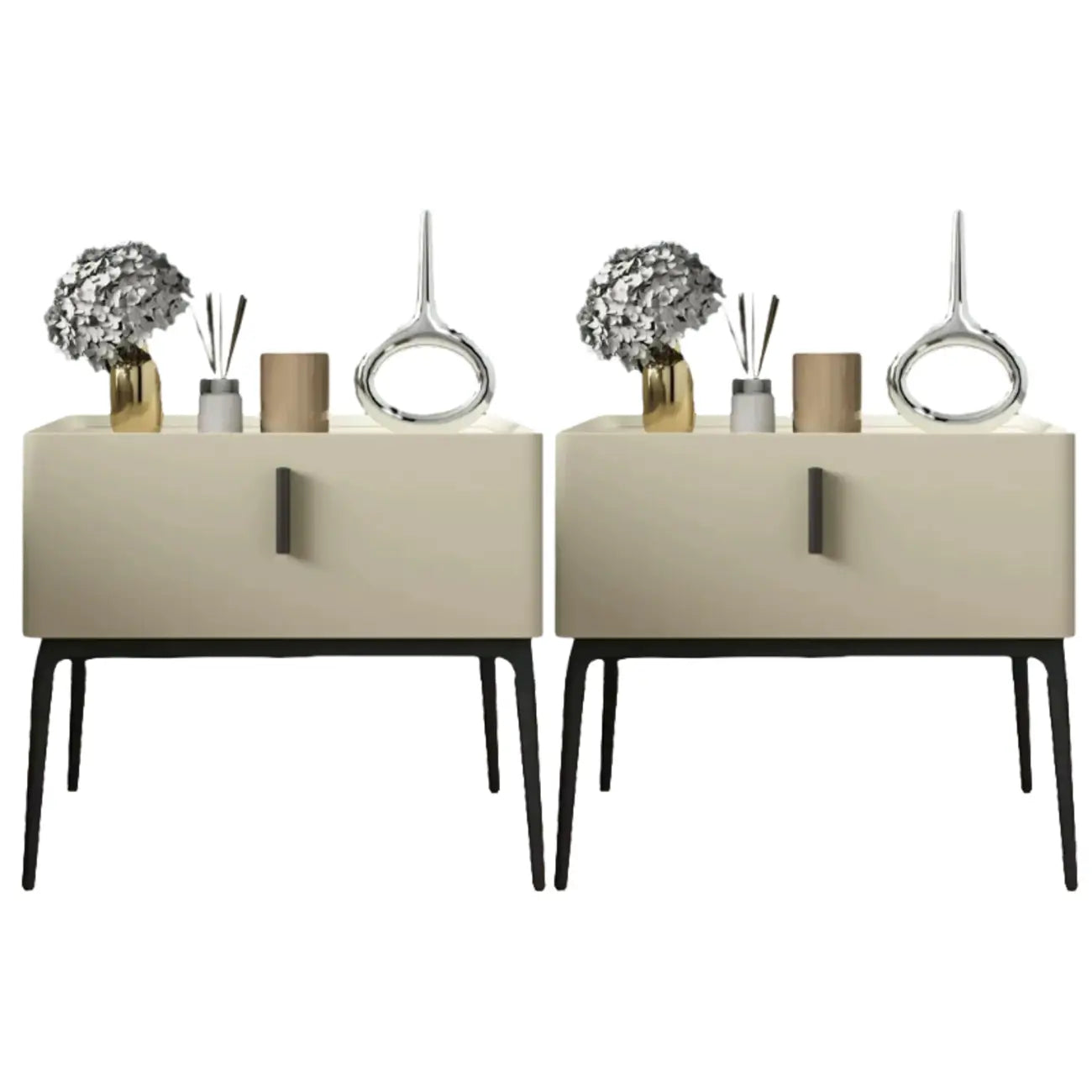 Contemporary Beige Faux Leather 4-Leg Drawer Nightstand