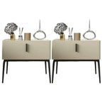 Contemporary Beige Faux Leather 4-Leg Drawer Nightstand