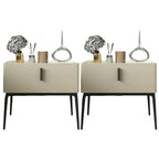 Contemporary Beige Faux Leather 4-Leg Drawer Nightstand