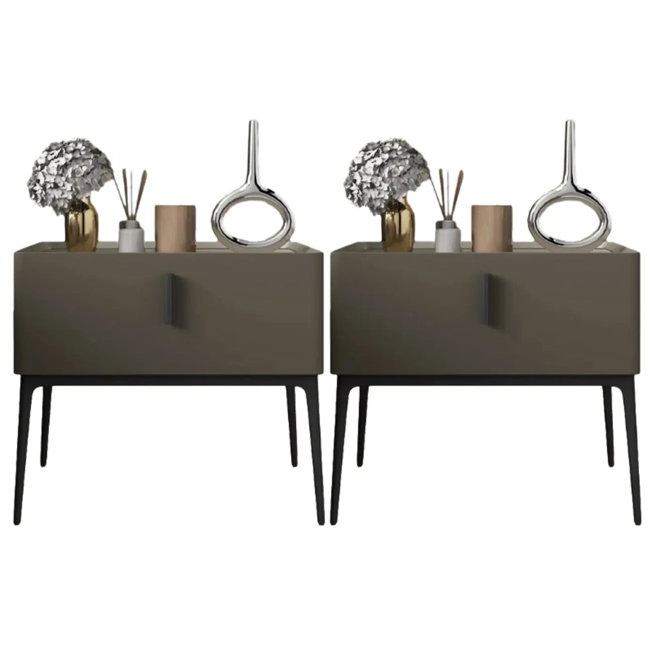 Contemporary Beige Faux Leather 4-Leg Drawer Nightstand