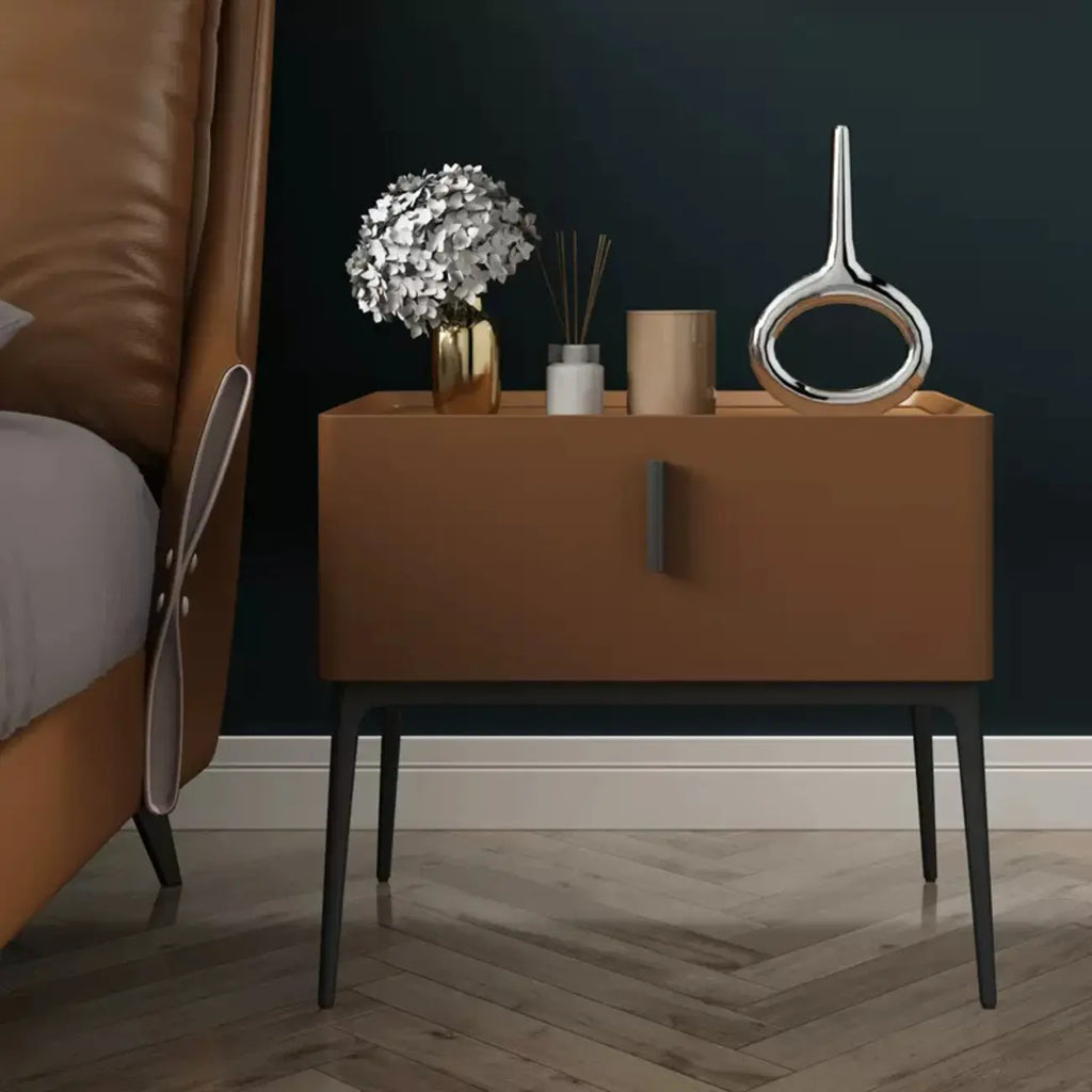 Contemporary Beige Faux Leather 4-Leg Drawer Nightstand