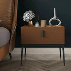 Contemporary Beige Faux Leather 4-Leg Drawer Nightstand