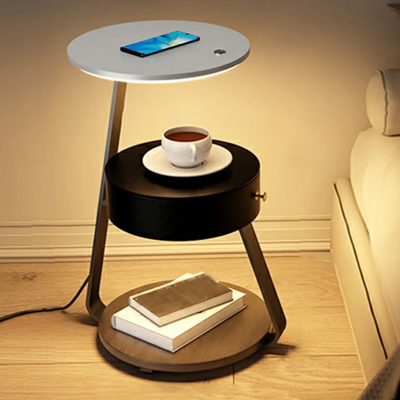 Lighting 3-Tier Faux Marble Top Open Storage Nightstand
