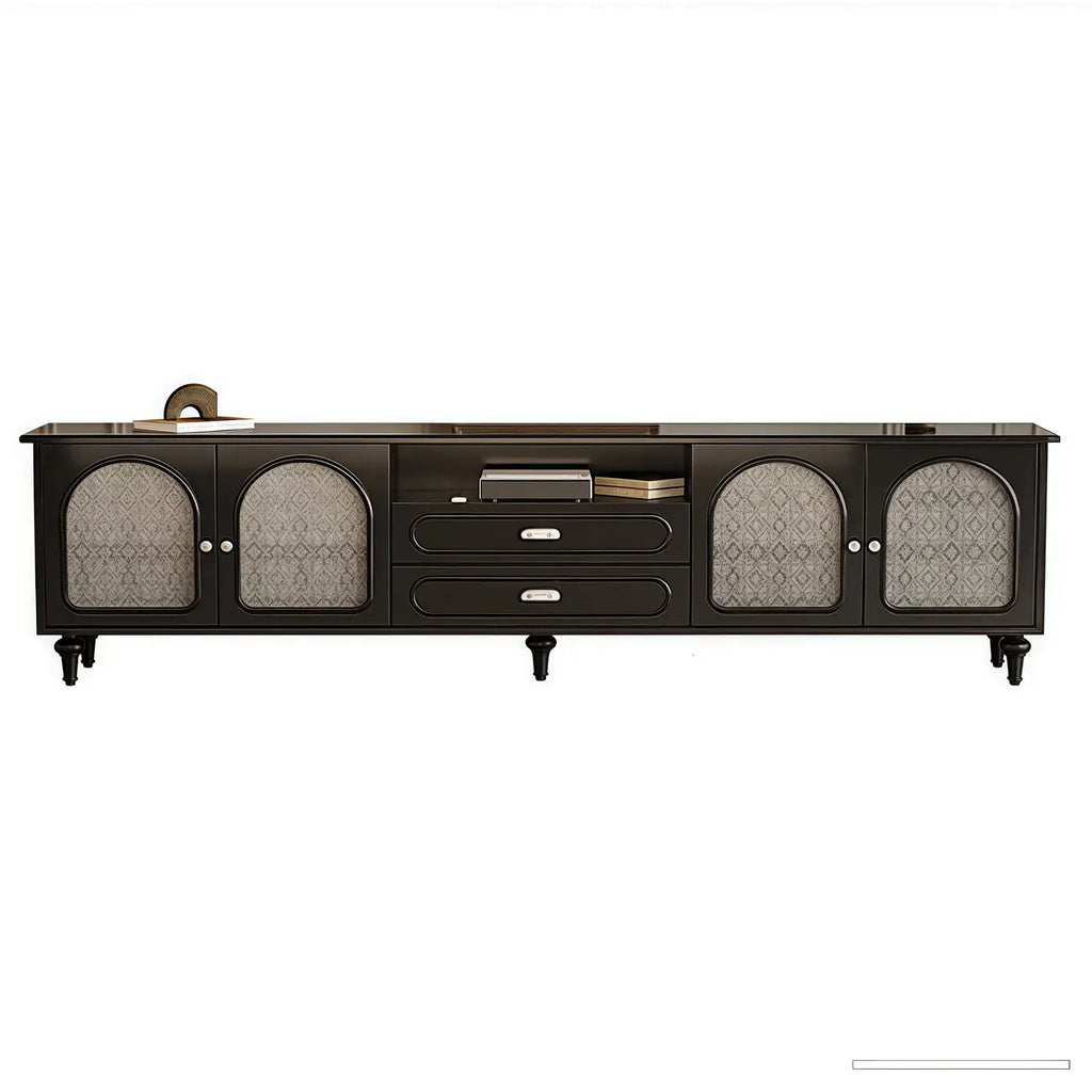 Modern Wood Curved Glass Door Black TV Stand with Light
