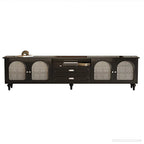 Modern Wood Curved Glass Door Black TV Stand with Light