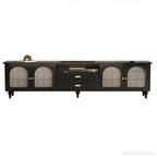 Modern Wood Curved Glass Door Black TV Stand with Light