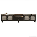 Modern Wood Curved Glass Door Black TV Stand with Light