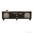 Modern Wood Curved Glass Door Black TV Stand with Light