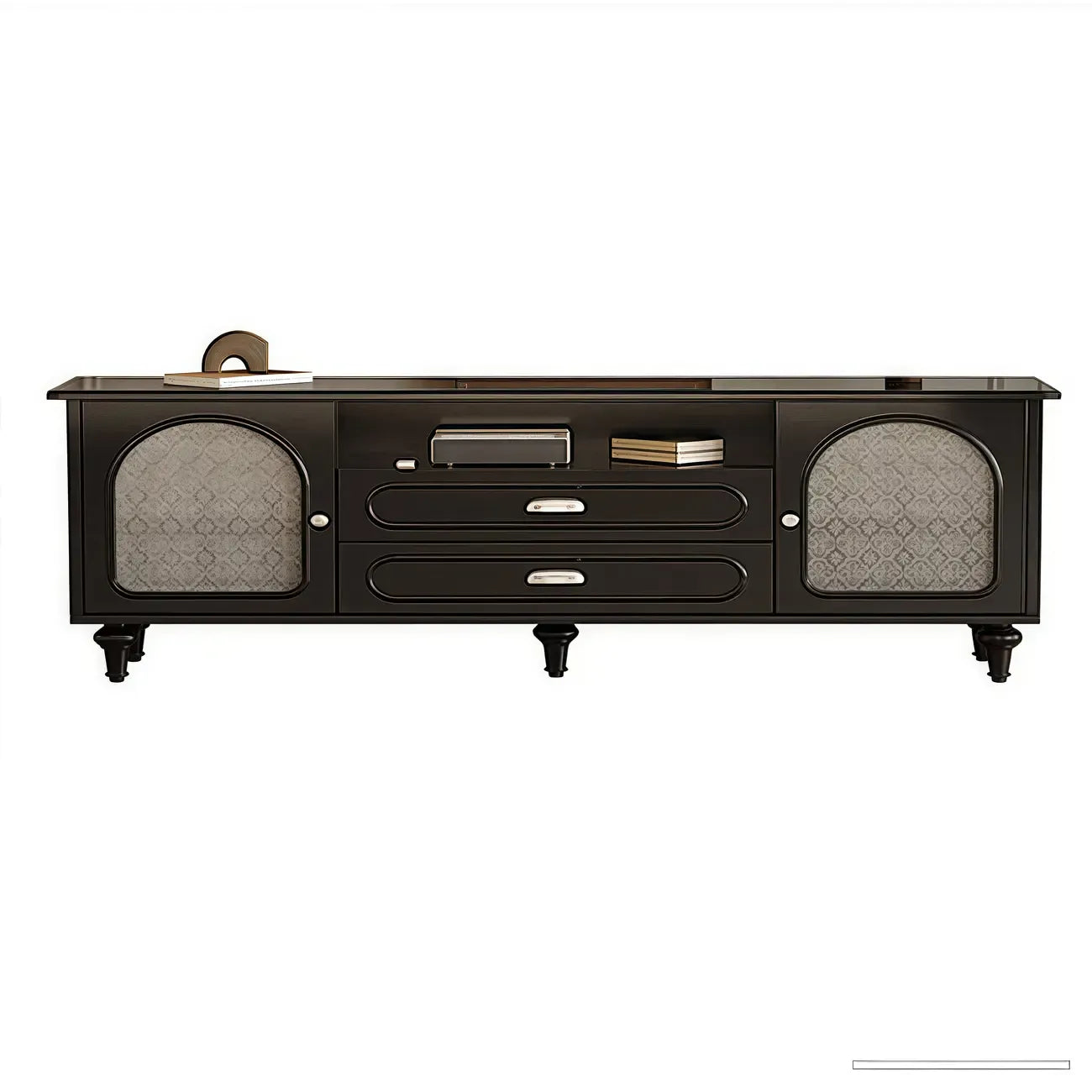 Modern Wood Curved Glass Door Black TV Stand with Light