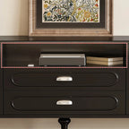 Modern Wood Curved Glass Door Black TV Stand with Light