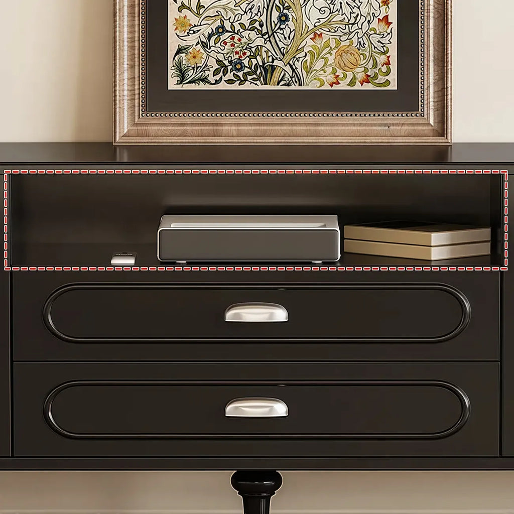 Modern Wood Curved Glass Door Black TV Stand with Light