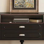 Modern Wood Curved Glass Door Black TV Stand with Light