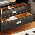 Modern Wood Curved Glass Door Black TV Stand with Light