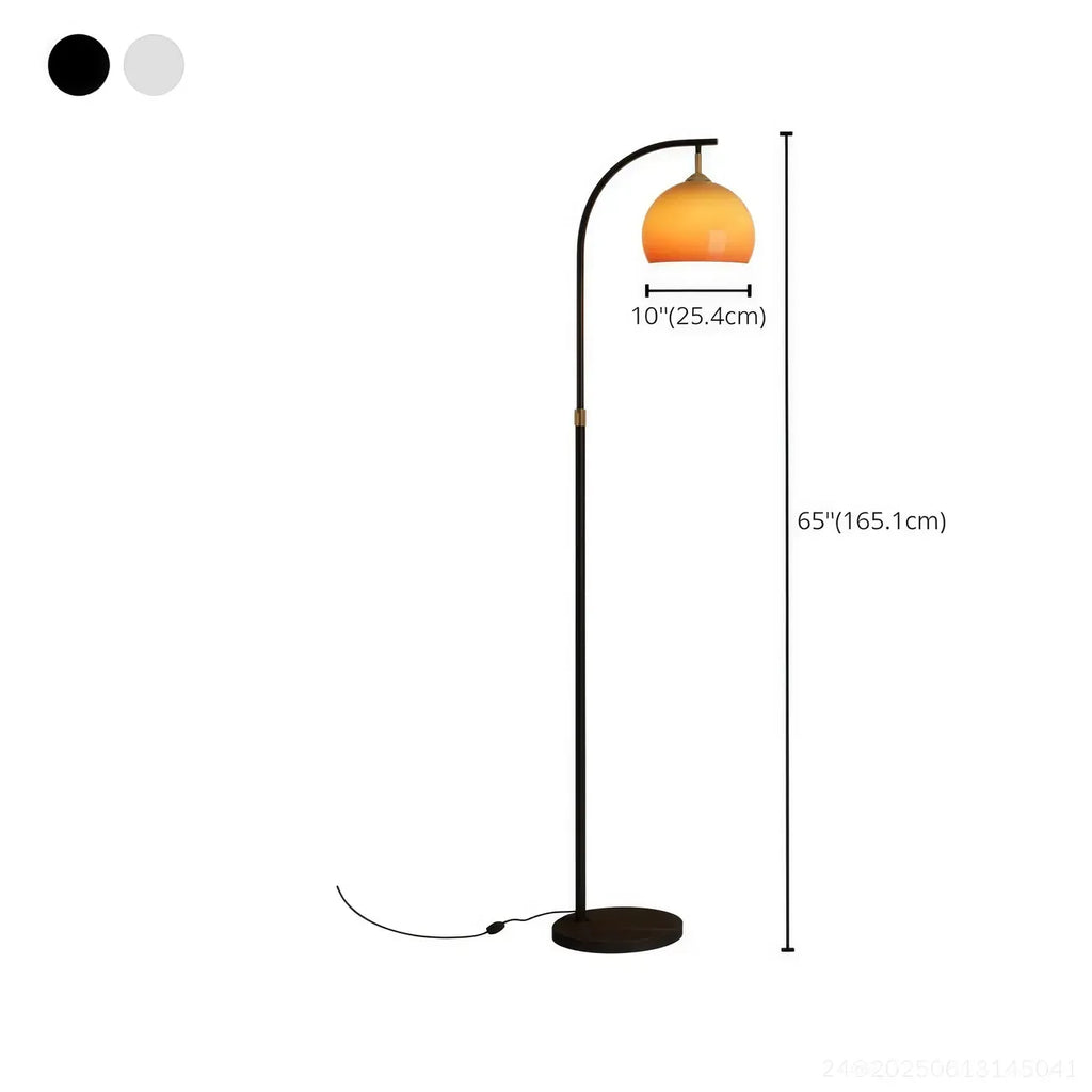 Orange Glass Dome Shade Adjustable Height Mental Floor Lamp