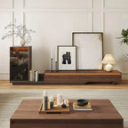 Mid-Century Walnut Extendable Wooden TV Stand with Drawers