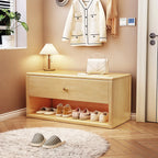 Compact Walnut Wood Storage Entryway Bench with Drawer