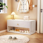 Compact Walnut Wood Storage Entryway Bench with Drawer