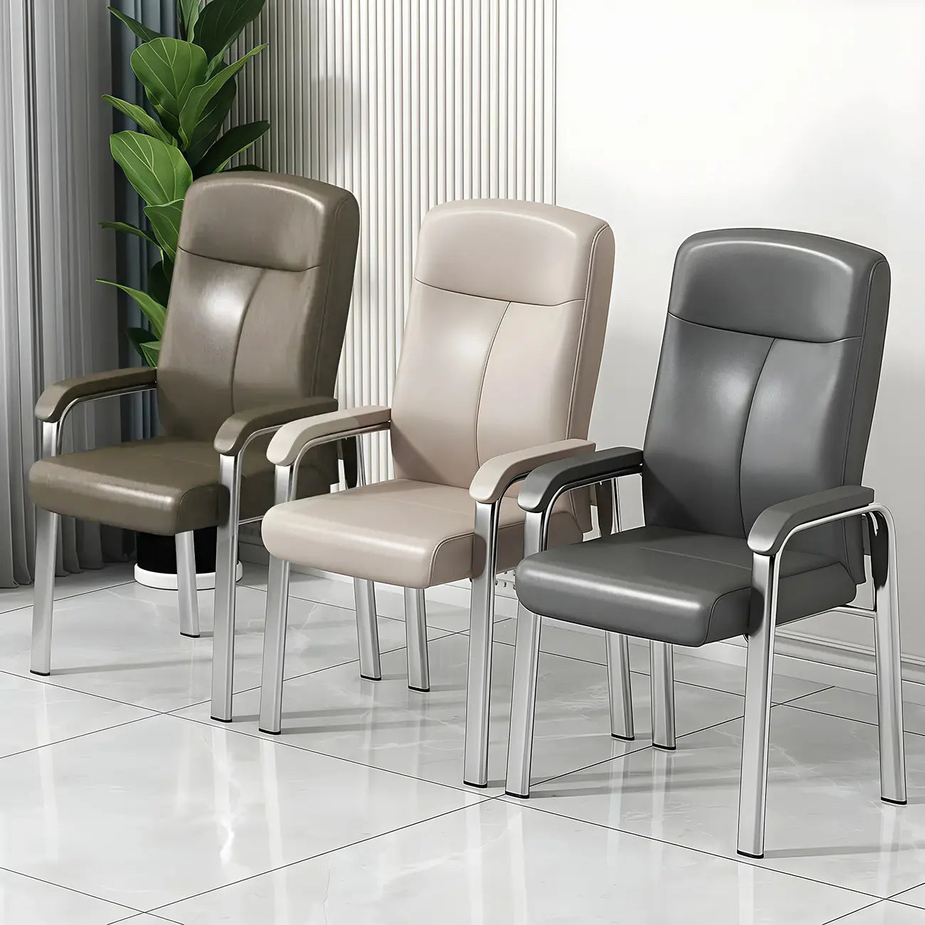 HomeyFad Modern Leather Metal 4-Leg Office Chair with Arms