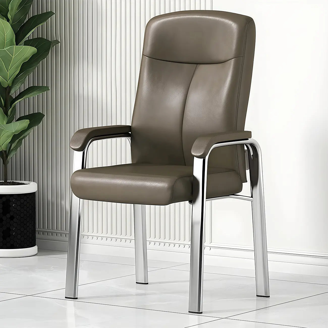 HomeyFad Modern Leather Metal 4-Leg Office Chair with Arms