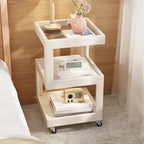 3-Tier Wood Walnut Storage Side Table with Wheels