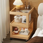 3-Tier Wood Walnut Storage Side Table with Wheels