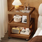 3-Tier Wood Walnut Storage Side Table with Wheels