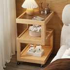 3-Tier Wood Walnut Storage Side Table with Wheels