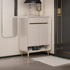 Glam Beige Solid Wood Shoe Cabinet with Display Top