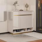 Glam Beige Solid Wood Shoe Cabinet with Display Top