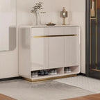 Glam Beige Solid Wood Shoe Cabinet with Display Top