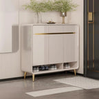 Glam Beige Solid Wood Shoe Cabinet with Display Top